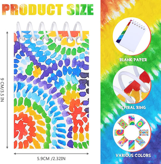 Honoson 48 Pcs Mini Tie Dye Notepads for Pocket Little Notepads Spiral Mini Notebooks, Small Note Pads and Pencils Bulk Tie Dye Birthday Party Favor Art Supplies(Light)