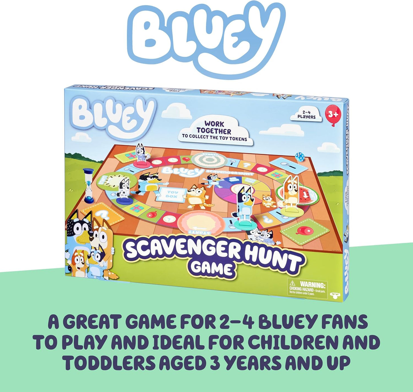 Bluey Scavenger Hunt Board Game, Cooperative Play with 4 Exclusive Mini-Figures, Indoor Games for Kids Ages 5+, Fun Toy Token Collecting Game