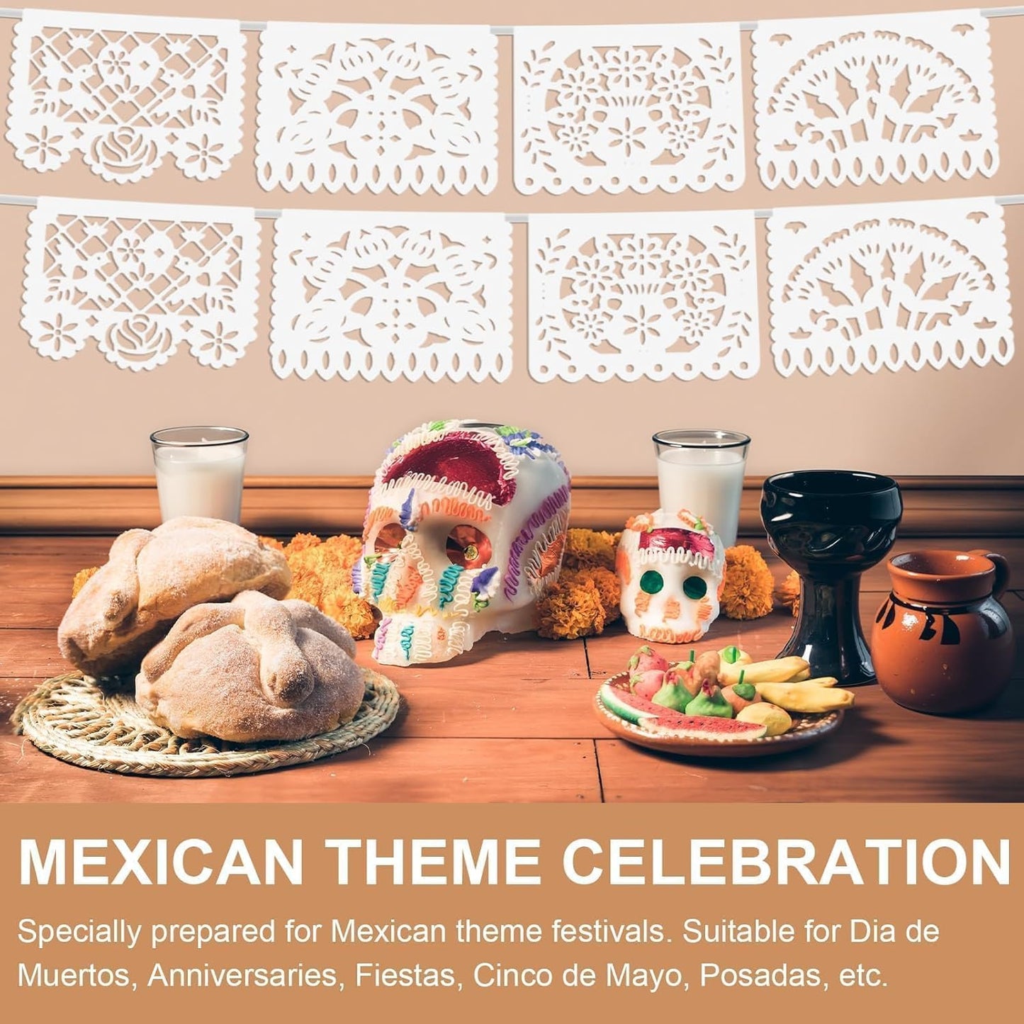 Asoulin 6PCS Mexican Party Banners, Cinco De Mayo Decoration Fiesta Party Decoration, Mexican Themed Party Decor 5 De Mayo Banner Plastic Papel Picado, Mexico Birthday Party Supplies -12 Patterns/90FT