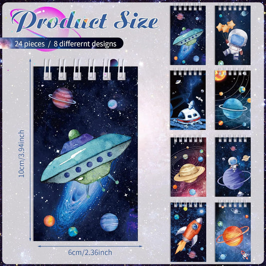 Teling 24 Pieces Outer Space Notepads Galaxy Mini Notebooks Space Birthday Party Favors Astronaut Rocket Planet Mini Spiral Notepads for Solar System Birthday Party Teacher Rewards