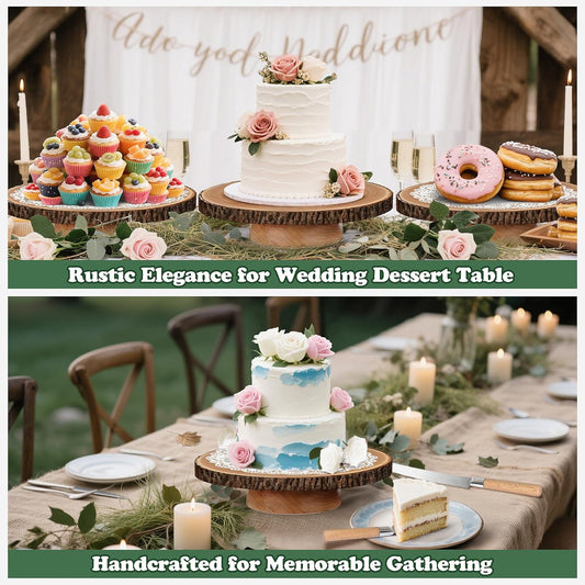 Rotating Cake Stand 12" Wood Cake Stand with Cake Cutting Set,Rustic Wooden Cake Stands for Party/Wedding/Baking Gifts/Event/Cake Turntable for Decorating
