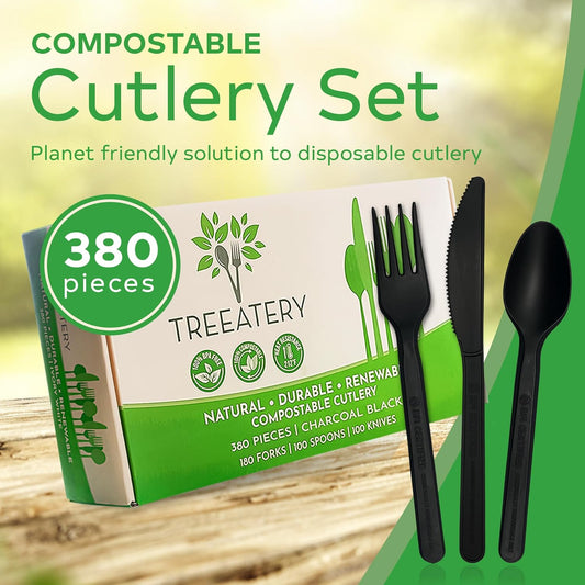 Compostable Cutlery Set, Plant-Based Compostable Utensils Disposable, Dishwasher-Safe Compostable Silverware, 380-Piece Disposable Cutlery, Plant a Tree with Every Box, Ivory White