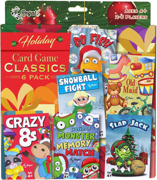 Regal Games Card Games for Kids - Go Fish, Crazy 8's, Old Maid, Slap Jack, Garbage Monster, War - Simple & Fun Classic Family Table Games - Games May Vary (6 Set)