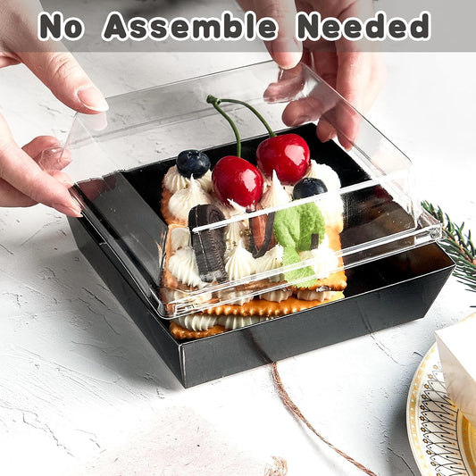 Kucoele 20 Pack Small Charcuterie Boxes with Clear Lids, To Go Paper Dessert Boxes Bakery Boxes, 5 Inches Disposable Food Containers for Cookies, Cupcakes, Slice Cakes, Strawberries (Brown)