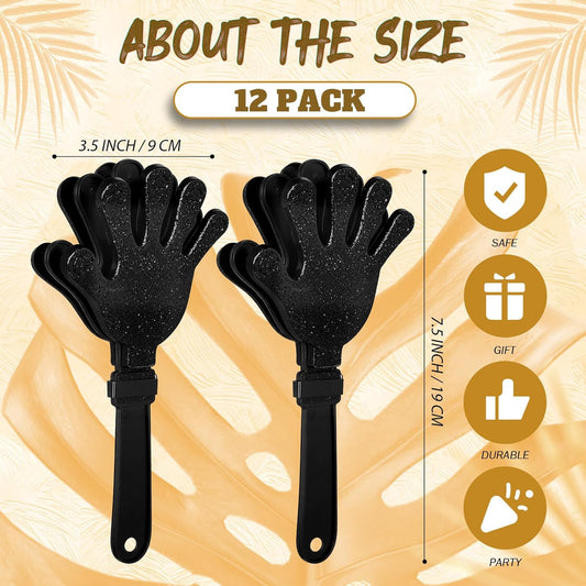 12 Pcs Black Glittered Hand Clappers,7" Hand Clappers Noisemakers for 2026 New Year's Eve Party Supplies