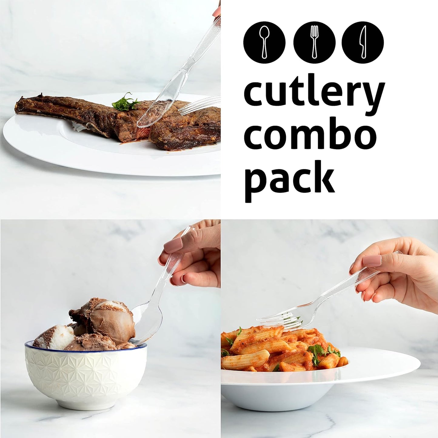 Heavy Weight Plastic Silverware Set - 200 Forks, 100 Knives, 100 Spoons - Disposable Cutlery Combo (Black)