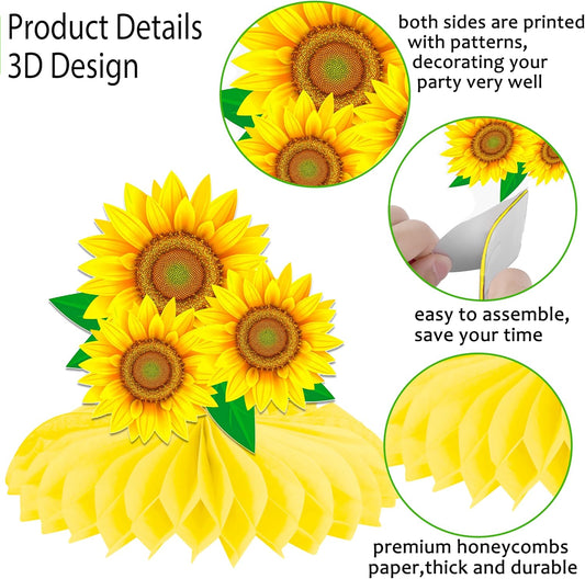 9Pcs Colorful Flower Honeycomb Centerpieces Summer Floral Party Centerpieces Sunflower Daisy Table Decorations for Summer, Spring, Baby Shower & Birthday Party