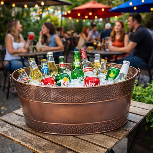 BREKX Aspen Galvanized Tub, Copper Finish Metal Ice and Drink Cooler for Parties, Sealed Leak Resistant Party Cooler, Easy to Clean, Handcrafted, Large Oval 25-Quart (6 Gallon), 30 Bottle Bucket