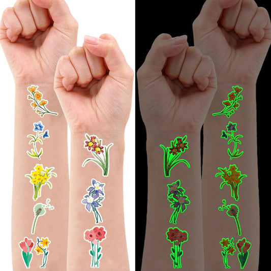 96 PCS Small Wildflower Floral Pre–Cut Temporary Tattoos Birthday Party Decorations Supplies Favors Spring Flower Bouquets Decor Stickers Gifts Boys Girls Classroom School Prizes Reward (Normal)