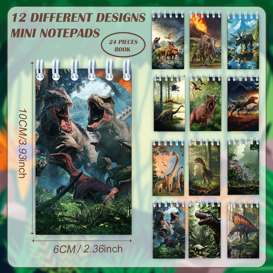 24PCS Realistic Dinosaur Party Favors Dinosaur Notebook, Dino Small Notepads for Forest Dinosaur Dino Birthday Decoration Prehistoric Jurassic Forest World Theme Party Gift Favor Supplies