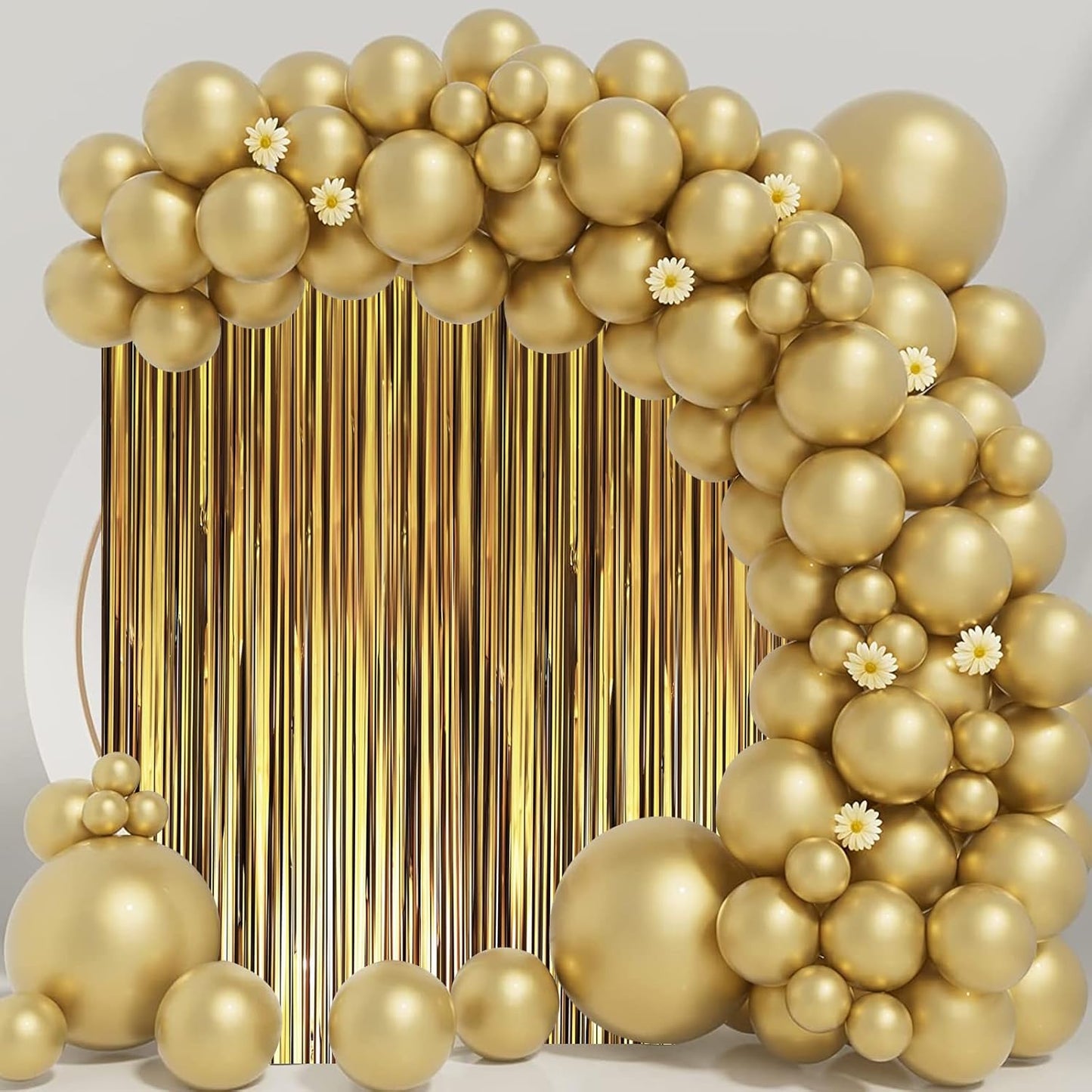 Voircoloria 3 Pack 3.3x8.2 Feet Gold Foil Fringe Backdrop Curtains, Tinsel Streamers, Fringe Backdrop for 2025 New Years Eve, Graduation, Birthday, Baby Shower, Gender Reveal, Disco Party - Colors B