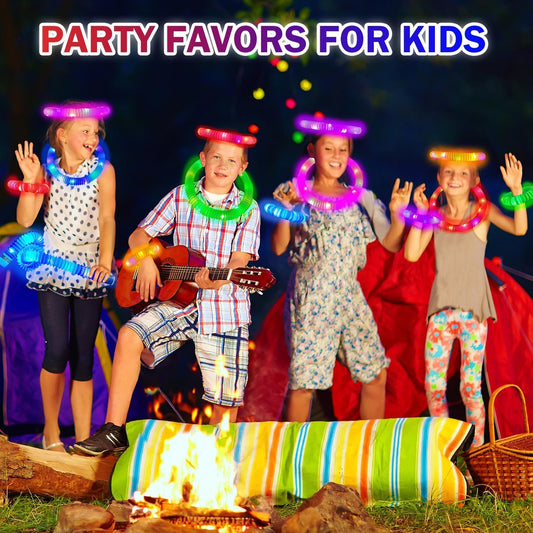 Glow Sticks Party Favors Supplies for Toddlers 18 PCS, Camping Essentials Toys Gifts for Kids, Light up Pop Tubes Necklace & Bracelet Accessories, Treats Non Candy for Graduation, Birthday, Wedding