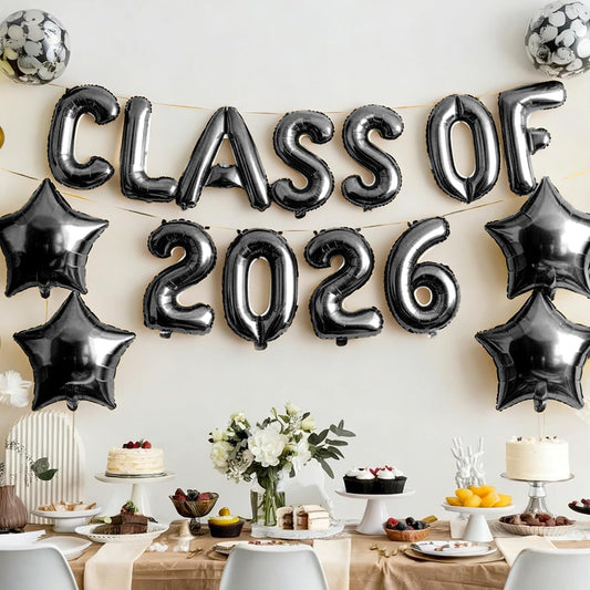 Graduation Balloons, Class of 2026 Balloons, 16Inch Gold Grad Class of 2026 Letters Foil Balloon Sign with Star Balloons, Class of 2026 Decorations for High School College Graduation Party Decorations