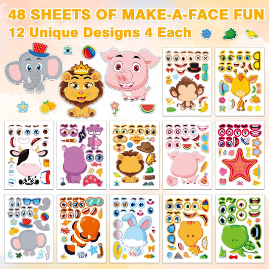Aowplc 48 Sheets Make-a-Face Animal Stickers Mix and Match for Kids Party Favors Supplies Activities Crafts