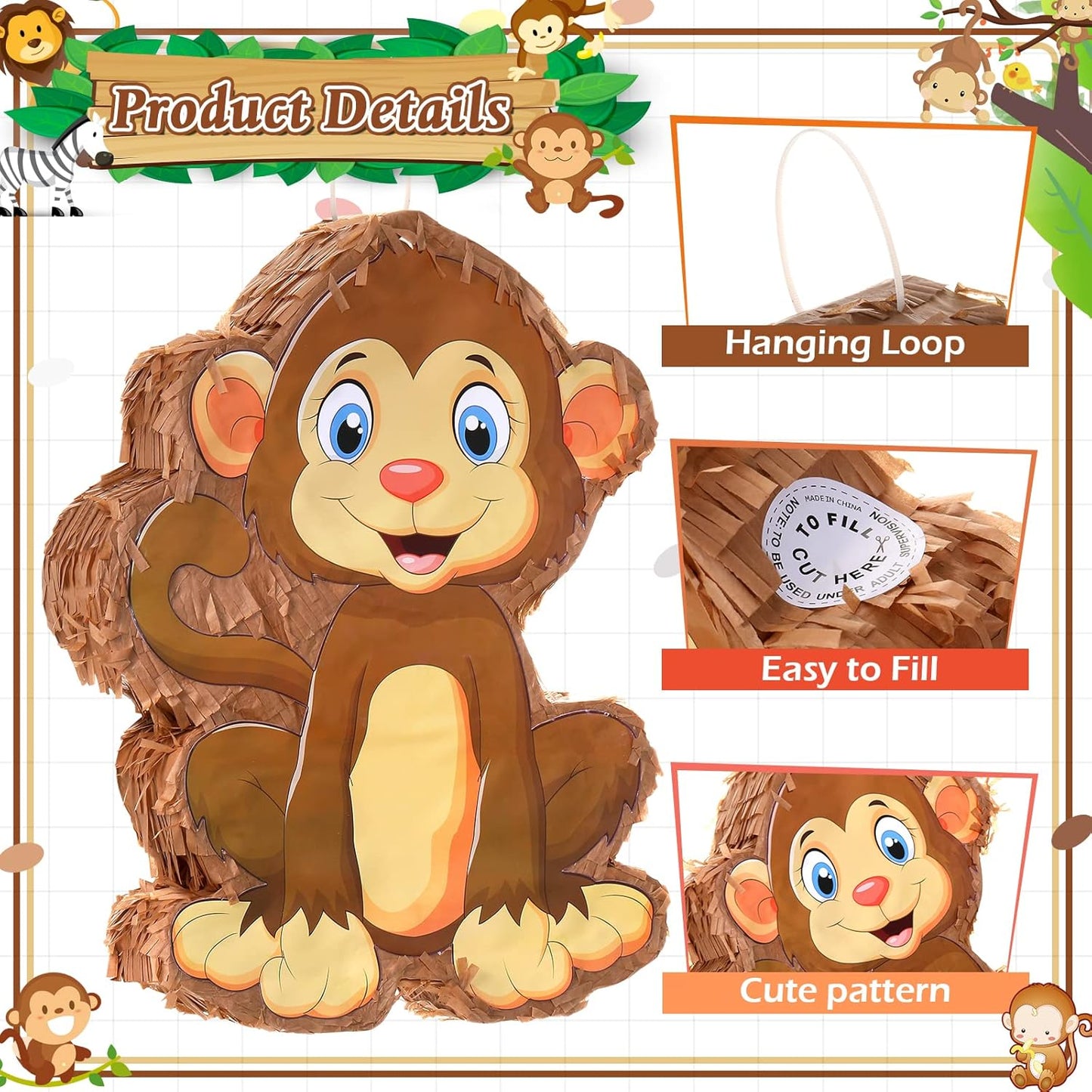 Sratte Piñata Bundle with a Blindfold and Bat (16 x 12 x 3 Inches), Cute Animal Piñata for Birthday Party Toys Decoration for Animal Theme Birthday Party Game Supplies Photo Prop(Giraffe)