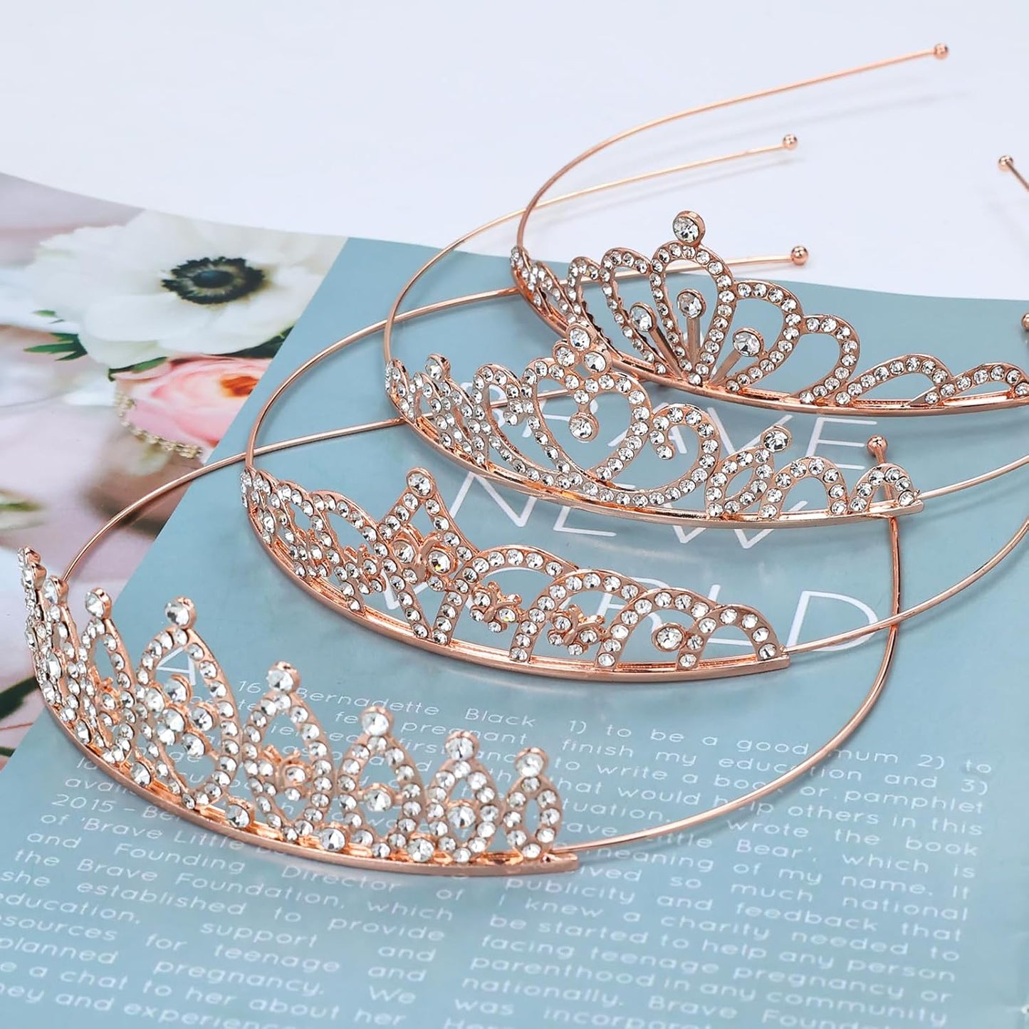 inSowni 8 Pieces Rose Gold Metal Sparkly Rhinestone Princess Tiara Crown Headbands Wedding Birthday Party Prom Headpieces for Women Girls Brides Bridesmaids