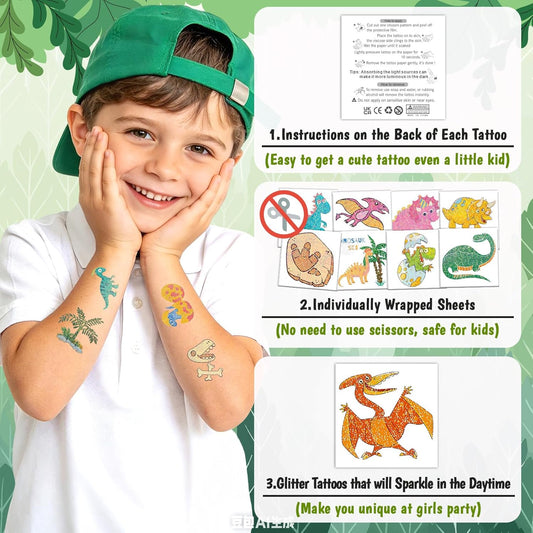 Partywind Glitter Temporary Tattoos for Kids Girls, Birthday Party Supplies Favors Decorations, Kids Goodie Bag Stuffers, Fake Tattoo Stickers for Back to School Party Games Prizes (50 Sheets)