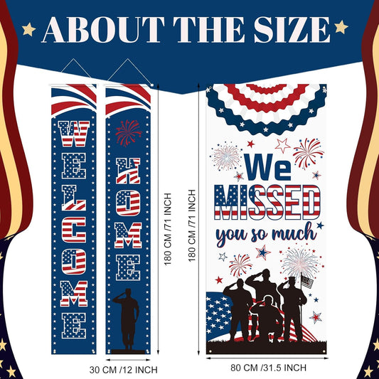 VitalCozy 3Pcs Military Welcome Home Banner We Are So Proud of You Door Cover Military Welcome Door Decorations Set Deployment Returning Sign for Army Homecoming Party Decor