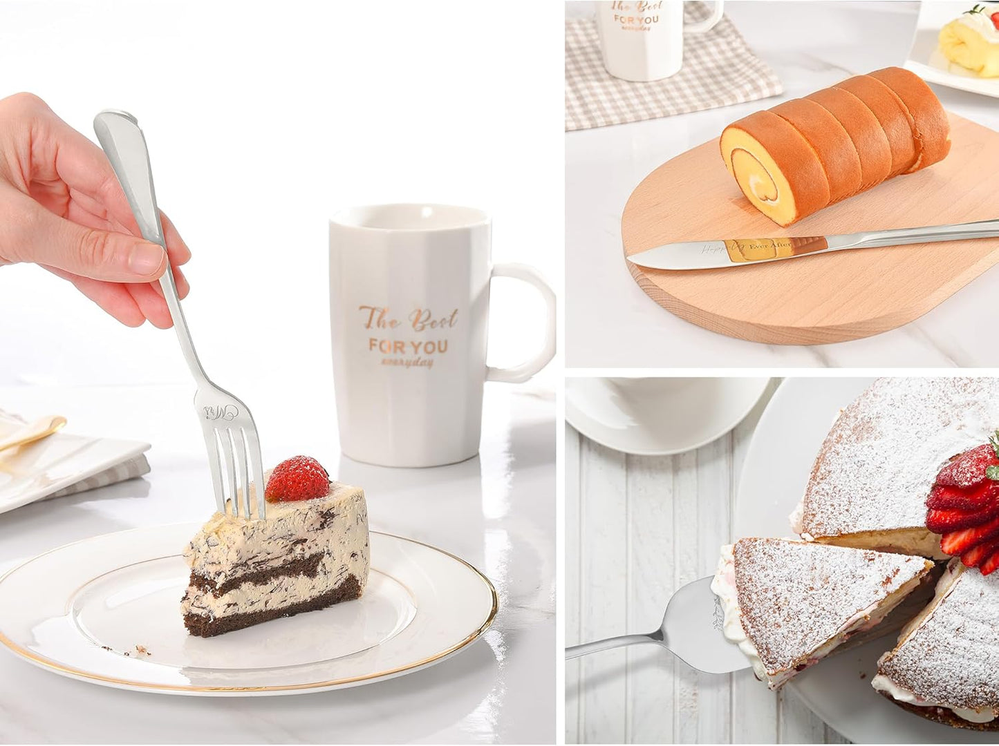 Wedding cake cutting set, Sliver Wedding Presents for Couples, 4 Pieces Set with Forks for Engagements, Bridal Shower Anniversary Engagement Presents For Mr and Mrs