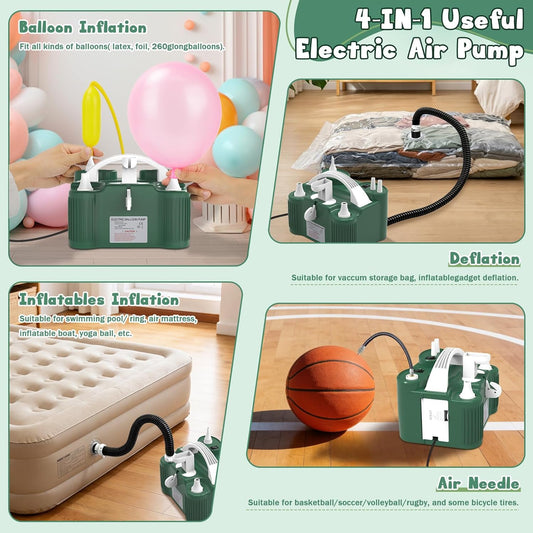 ID IDAODAN 4-in-1 Electric Balloon Pump with Triple Nozzles, Dual Motor Balloon Inflator & Deflator for Latex, Foil & 260Q Balloons