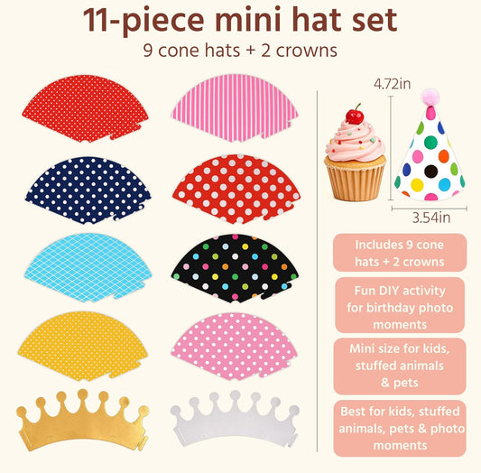 Vesil Mini Kids Birthday Party Hats, Assorted, DIY Assembly Required