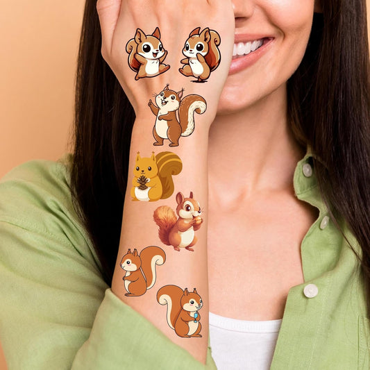 200+PCS Squirrels Theme Tattoos Temporary Stickers Cute Squirrel Wild Animals/Jungle Animals Birthday Party Favors Supplies Decorations Tattoo