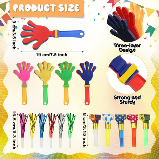 Yunsailing 112 Pcs Party Noise Makers Bulk Include Hand Clapper Noisemaker Fringed Paper Blowouts Horns for Sporting Events Kids Adults Cinco de Mayo Pep Rally Birthday Party Decor