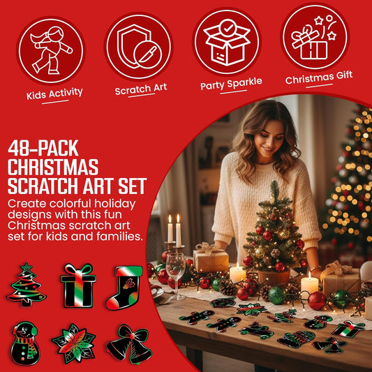 Iconikal 48-Pack Americana Scratch Art Ornaments, Patriotic, 4x5-Inch, 24 Sticks, Red White Blue