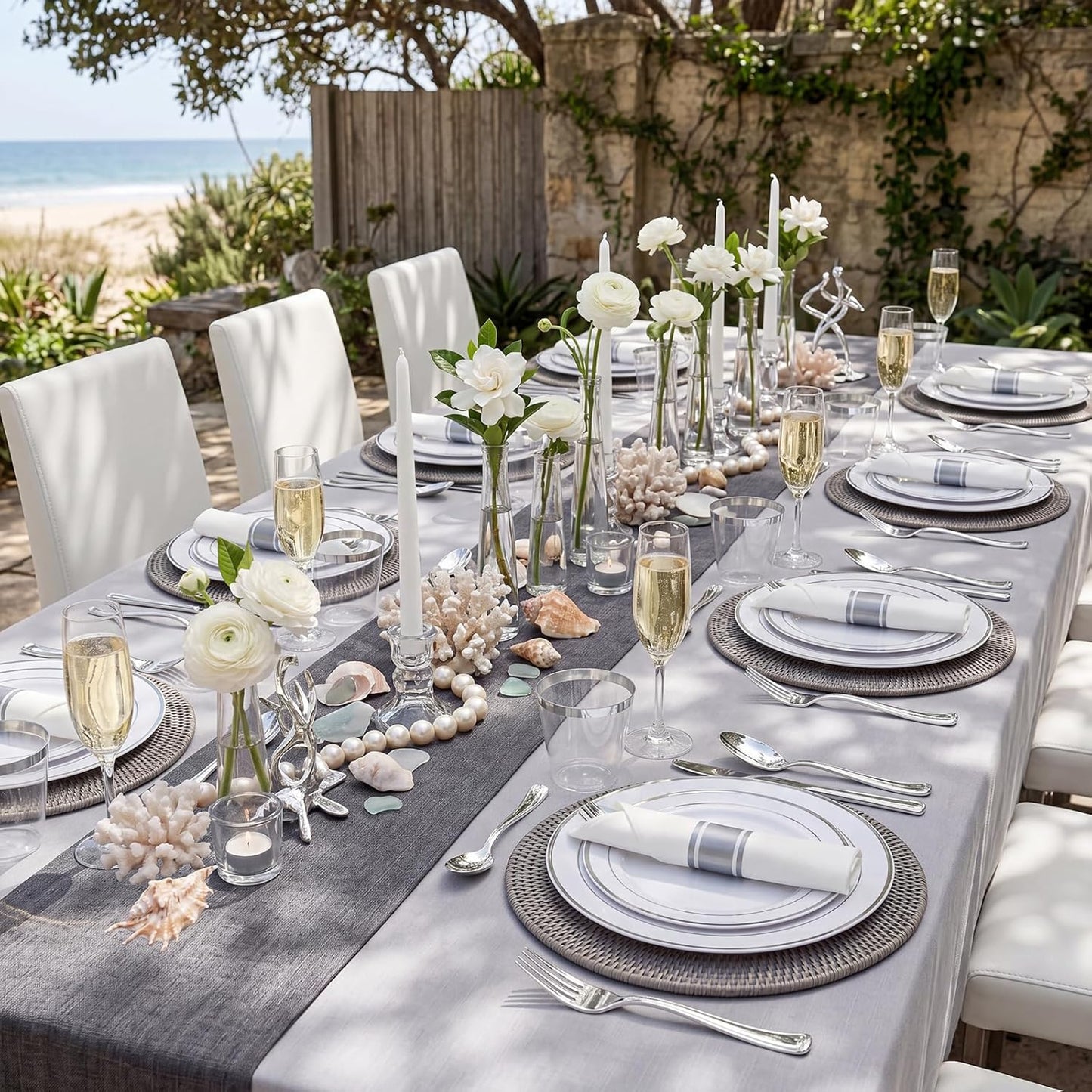 350 Pieces Black and Gold Plastic Plates with Disposable Silverware, Include 50 Dinner Plates 9”, 50 Dessert Plates 6.3”, 50 Black Cups 9 OZ, 50 Pre Rolled Napkins for Wedding Party Graduation