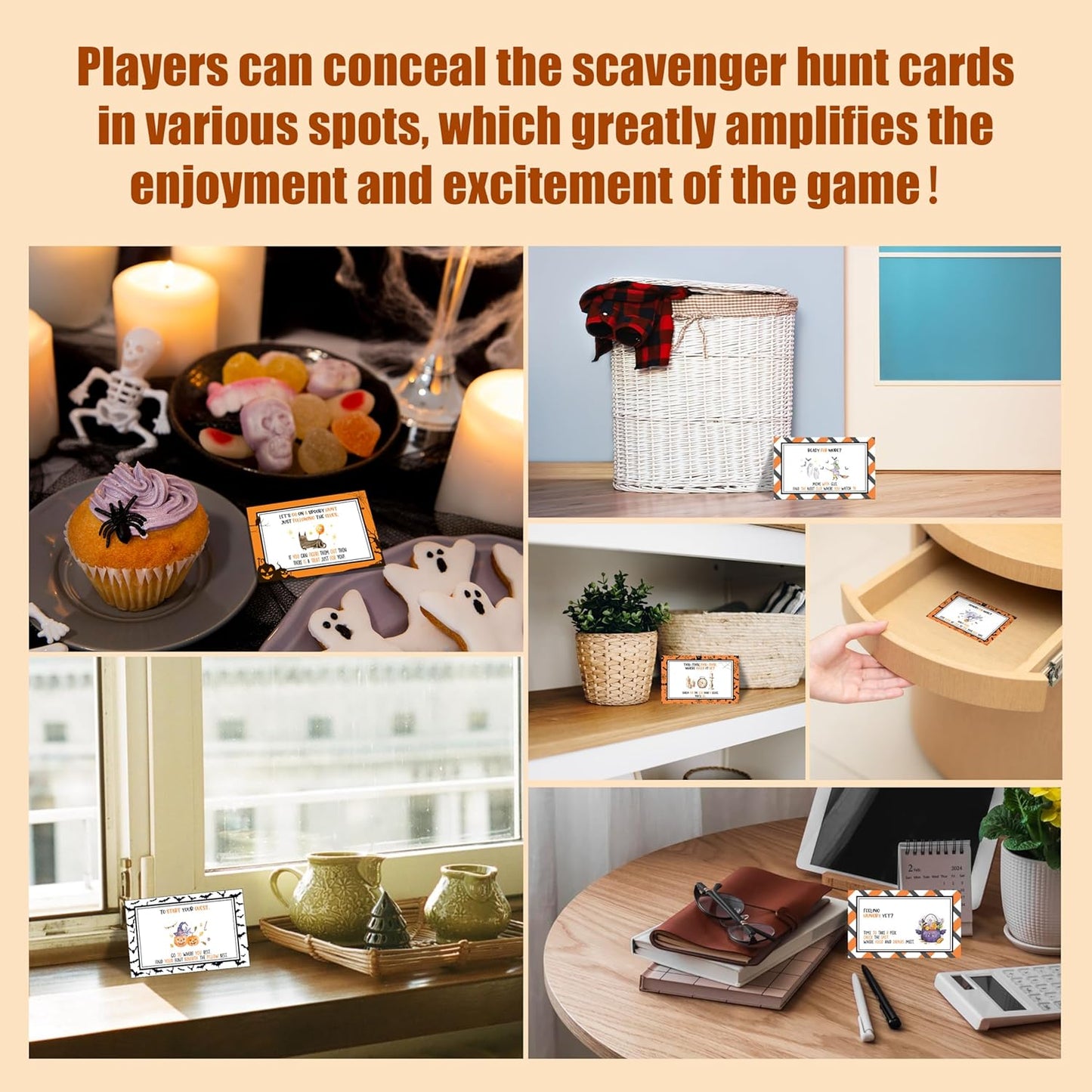 Halloween Scavenger Hunt Clues Card, Outdoor Indoor Family Treasure Riddle Hunt Games, Halloween Party Supplies Decoration, Set of 21 Cards with Colourful Envelopes -Hween001