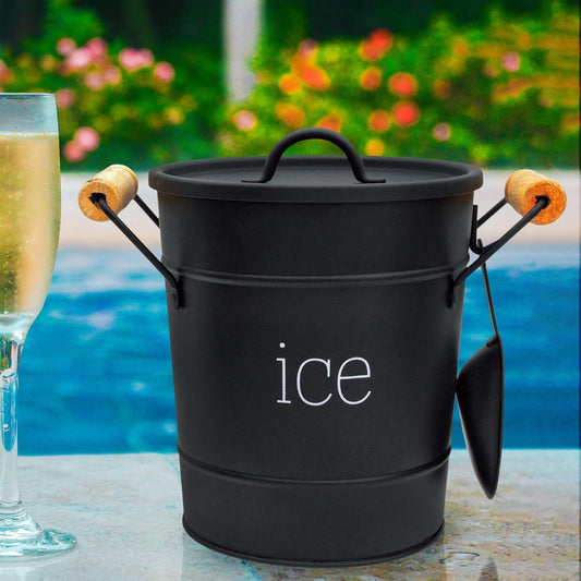 AuldHome Design Rustic Enamelware Ice Bucket; White Farmhouse Style Insulated Ice Server