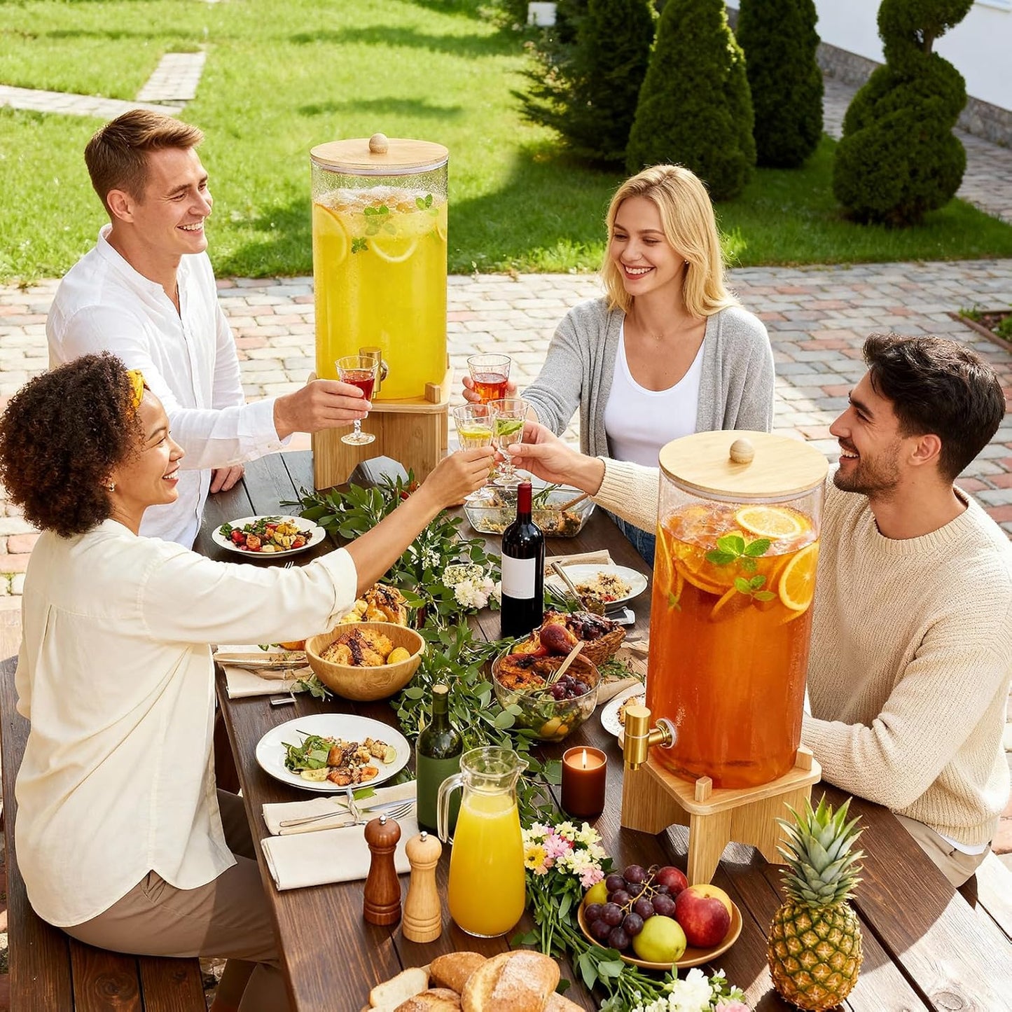 FavorFlavor Glass Drink Dispenser for Parties:2PCS 1.5 Gallon Large Beverage Dispenser with Stand,Water Lemonade Dispenser with Stainless Steel Spigot,Ideal for Dispensing Juice, Beverages, Sun Tea