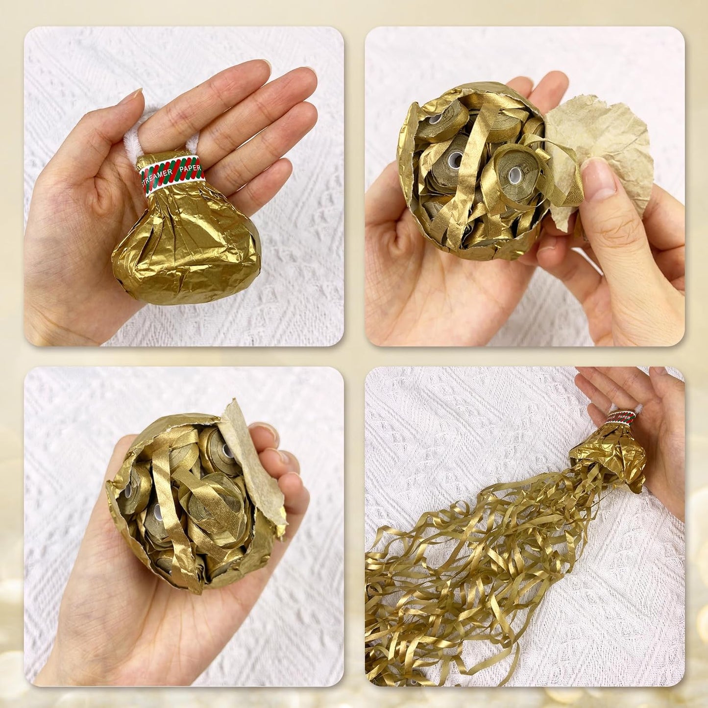 16 Pack Streamers Poppers Party Poppers Hand Throw Streamers for Birthday Wedding Graduation Engagement Retirement Party Supplies (Gold)