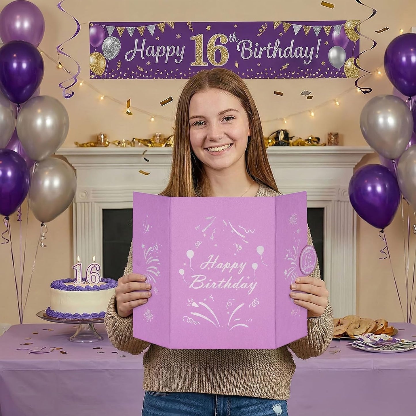 Blue and Silver 16th Birthday Party Decoration Guest Book 16th Happy Birthday Guest Sign in Book Perfect Signature Cardboard Party Supplies Great Birthday Gift for Boys