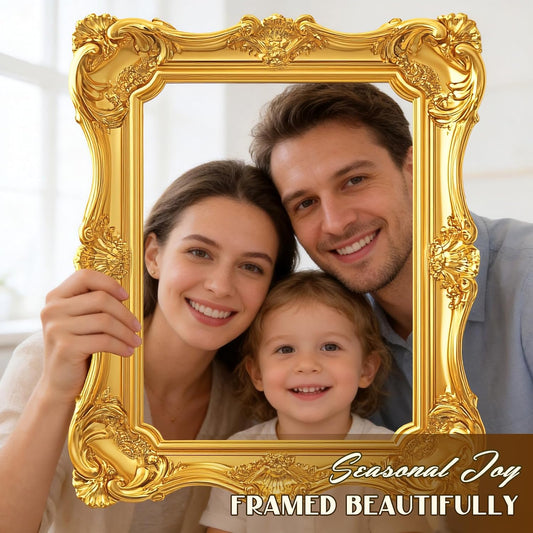 Large Gold Vintage Picture Frame Set of 3 - Cardboard Photo Booth Props for Weddings & Parties,Big Selfie Frame with Oval and Square Shapes,Jumbo Photo Props and Decorative Frames