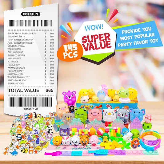 DQstar 145 PCS Party Favors Toys for Kids - Treasure Box for Classroom, Goodie Bags Stuffers, Pinata Fillers, Prize Box, Carnival Prizes, Bulk Toy, Birthday Party Supplies for Ages 4-8-12