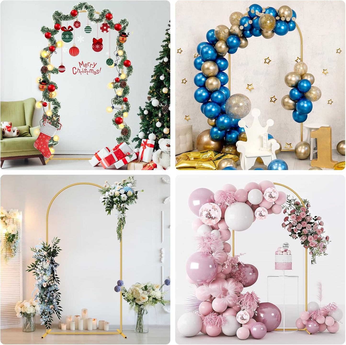 Metal Arch Backdrop Stand 7.2FT+6FT Wedding Arch Backdrop Stand Set of 2 Gold Arch Backdrop Stand for Valentines Day Party Wedding Ceremony Baby Shower Birthday Floral Balloon Decration