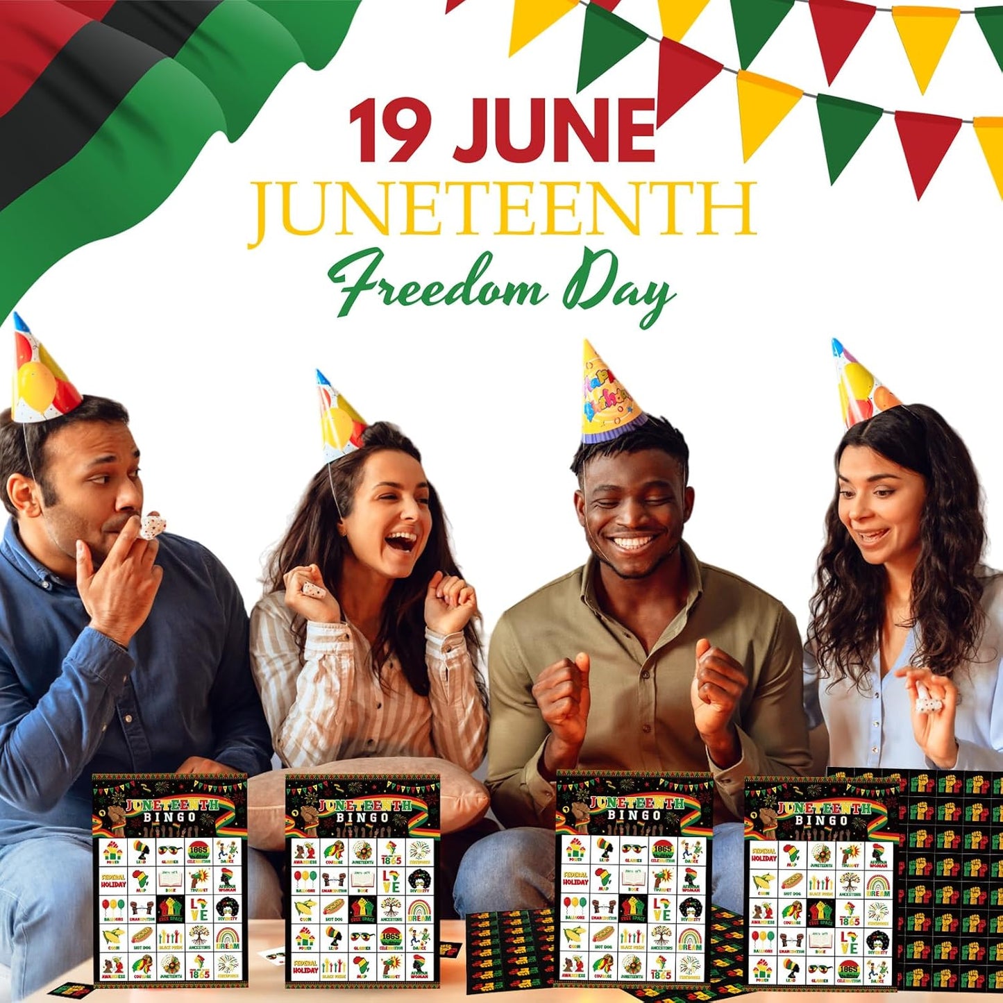 Liliful 35 Pcs Juneteenth Bingo Games for 24 Players Happy Juneteenth Bingo Cards African American Holiday Party Game for 1865 Black Freedom Day Party Supplies (Juneteenth)