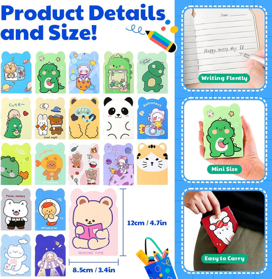 100pcs mini notebooks bulk party favors small cute pocketbook kawaii cartoon animal journal mini notepads for Christmas Classroom Prizes Gift College Ruled Pages back to school supplies for student