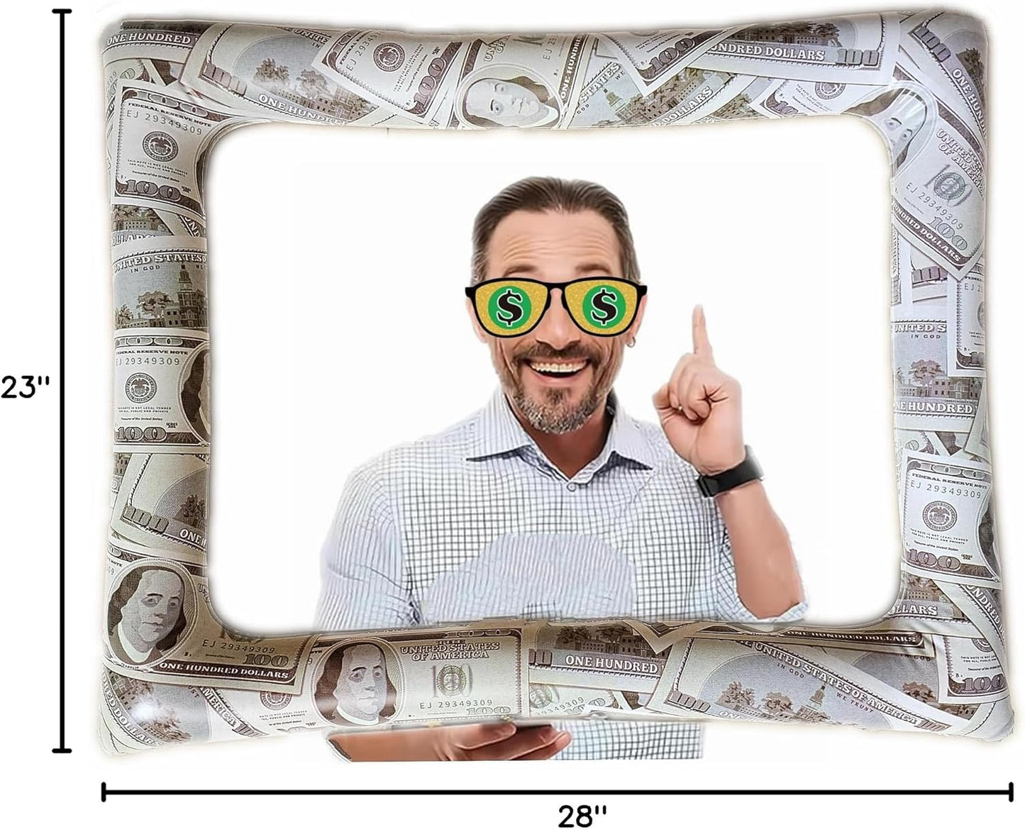 Bill Dollar Inflatable Photo Booth Selfie Frame Props Giant Money Themed Party Blow Up Picture Frame for Birthdays Casino Weddings Bachelorette Retirement Graduations Party Decorations