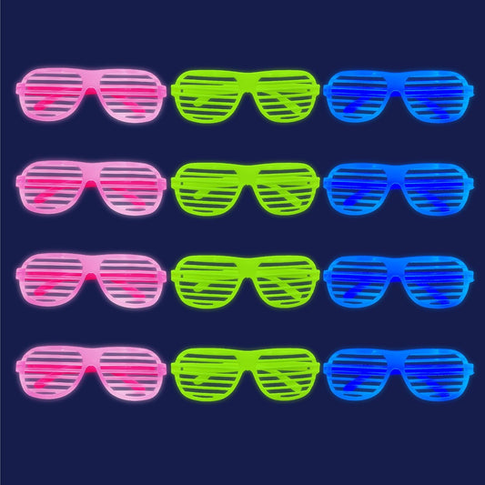 12Pcs Glow in The Dark Glasses,Neon Fluorescent Blacklight Eyeglasses Party Favors,Glow in The Dark Party Supplies,Glow Photo Booth Props for Birthday Wedding Christmas Halloween Concert