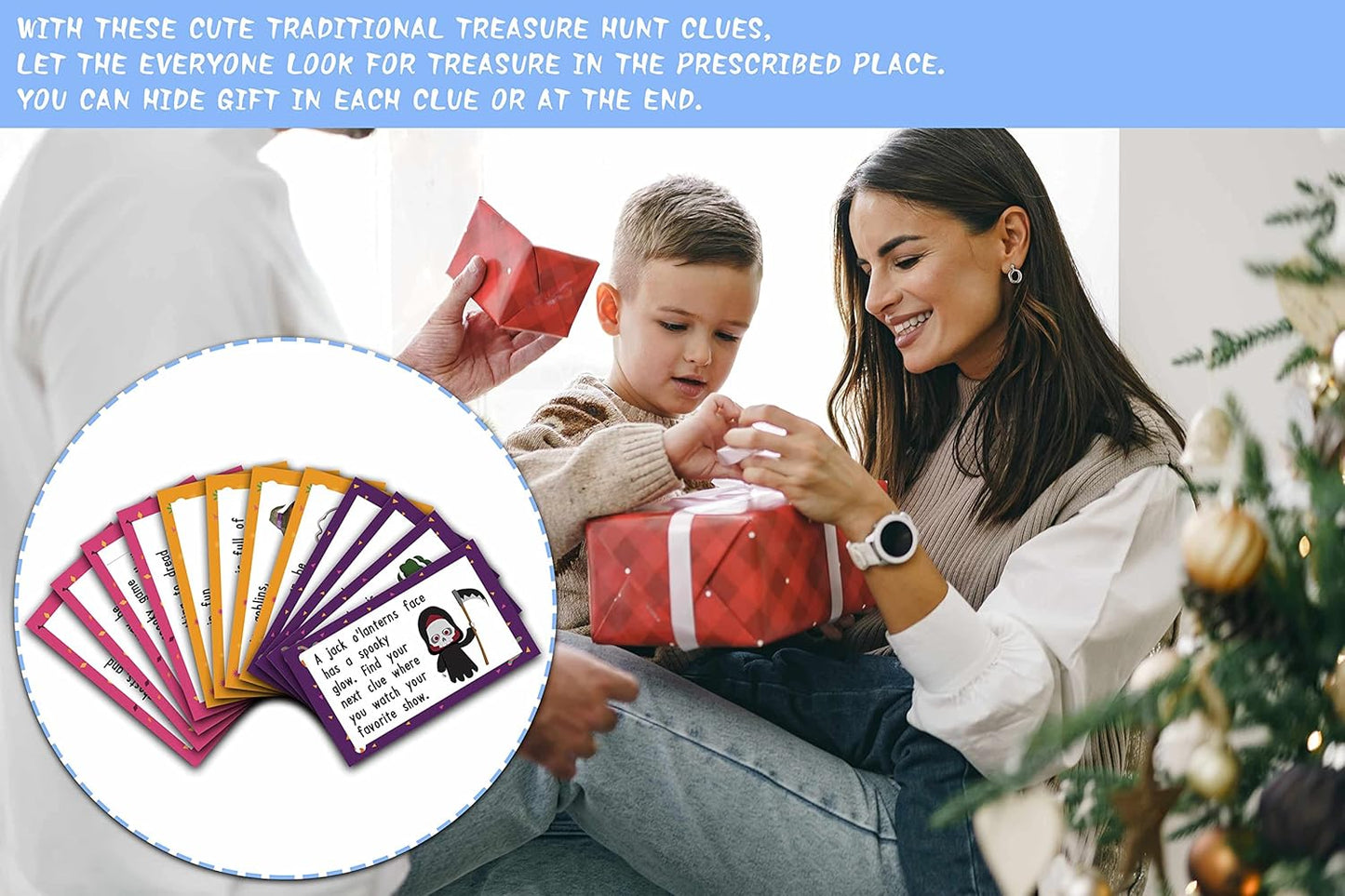MagicalParty Scavenger Treasure Hunt - Fall Halloween Game Cards With Witch & Pumpkin, 12 Cards With Colourful Envelopes