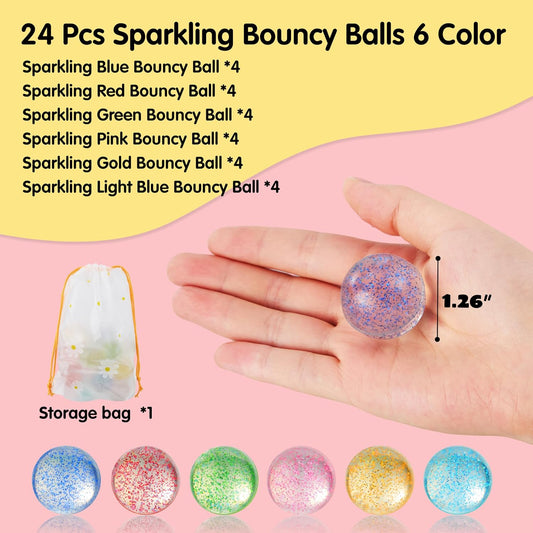 JOYIN 24 PCS Multistyle Bouncy Balls, 6 Styles 32mm Assorted Bouncy Balls Bulk with Storage Bag, Bounce Toys for Kids Party Favors Birthdays Gifts Goodie Bags Stuffers Carnival Prizes