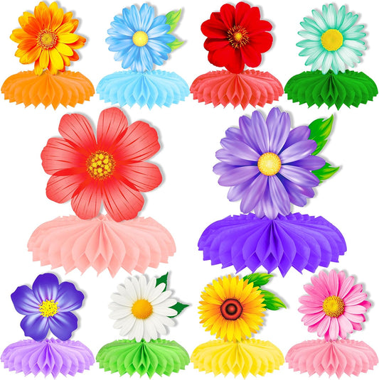 Colorful Flower Honeycomb Centerpieces - 10Pcs Multicolor Daisy Sunflower Table Decorations for Spring, Summer, Garden, Flower Themed Birthday, Baby Shower & Wedding Party Supplies