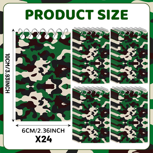 24 Packs Camouflage Mini Spiral Notebooks Military Pocket Notepads Journal Memo Pads for Army Birthday Party Favors Gifts Goodie Bag Office School Classroom Rewards