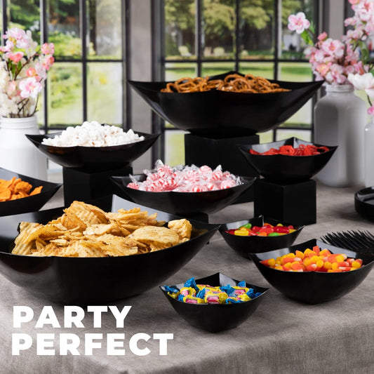 PLASTICPRO Disposable 64 ounce Square Serving Bowls, Party Snack or Salad Bowl, Large Plastic Elegant White Pack of 4
