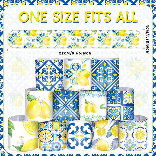 48 PCS Capri Lemon Slap Bracelets Party Favors Blue Yellow Tiles Lemon Wristbands Bracelets Goodie Bag Fillers for Lemon Birthday Decorations Supplies, Baby Shower, Bridal Shower, Class Reward Prizes