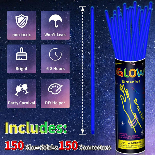 150 Pack 8” Red Glow Sticks Bulk with 150 Connectors Neon Glow In The Dark Party favors Supplies for Holiday Birthday Party Decoration (Red)