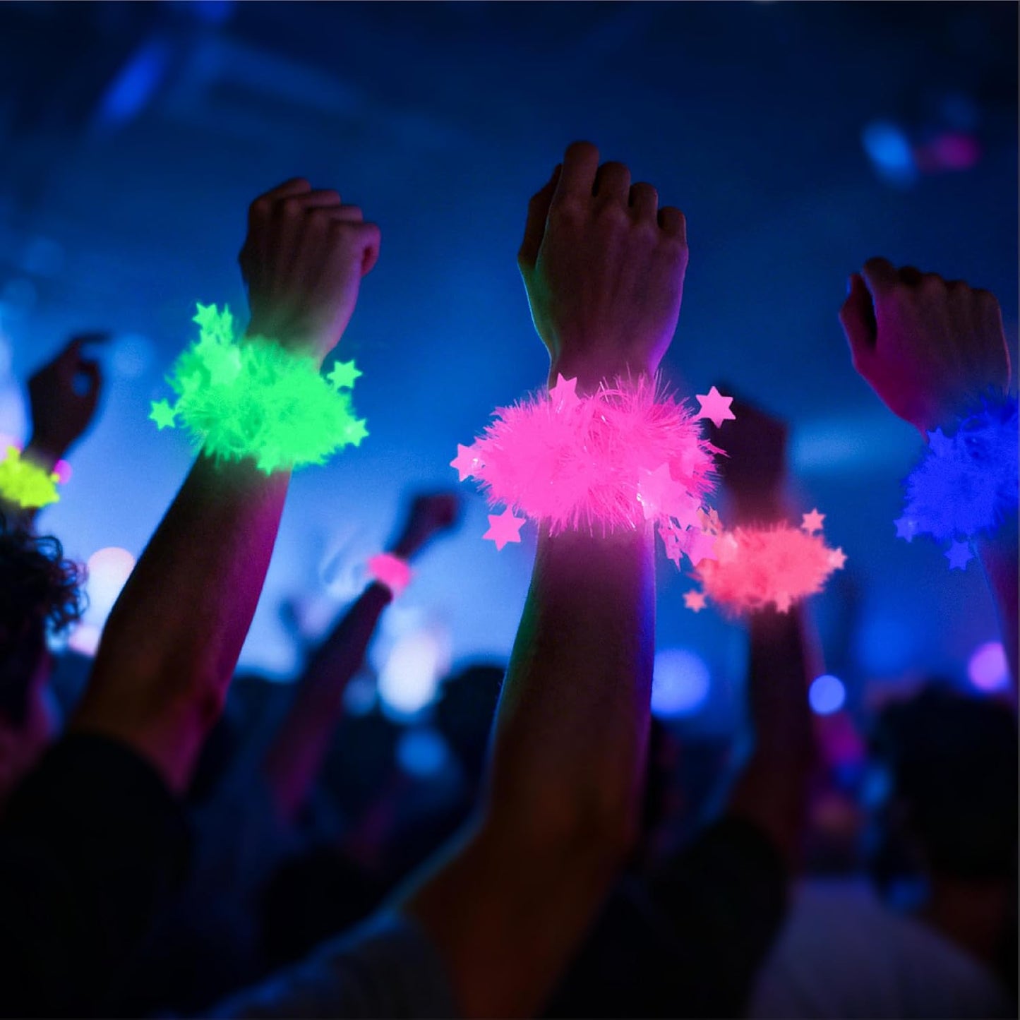 14 Pcs Glow in The Dark Party Bracelet, Neon Fluorescent Blacklight Bracelet Party Favors, Tinsel Garland Bracelets,Black Light Reactive Glow in The Dark Party Supplies,Used for Neon Party Decoration