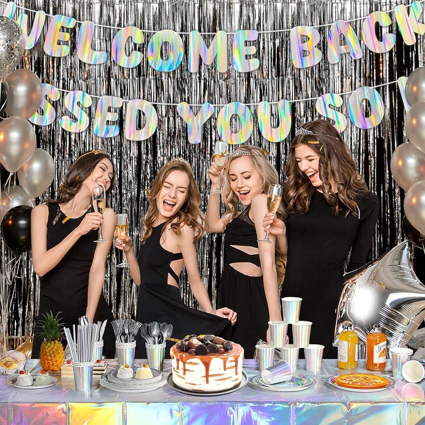 Iridescent Welcome Back We Missed You So Much Banner, Holographic Welcome Back Decorations, Pre-Strung Welcome Home sign for Office Party, Family Gathering, Back to School, Military Homecoming